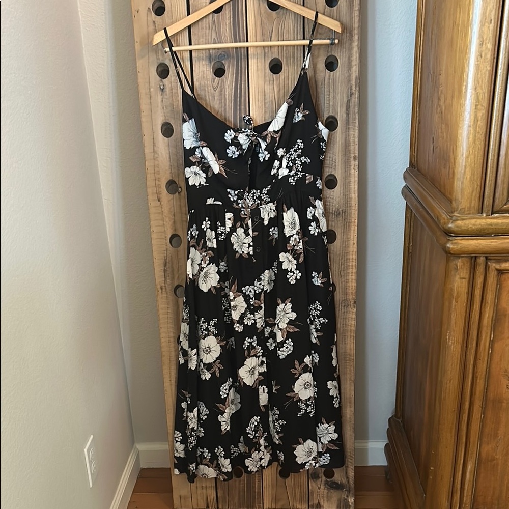 Soprano Black and White Midi Sundress with Spaghetti Straps